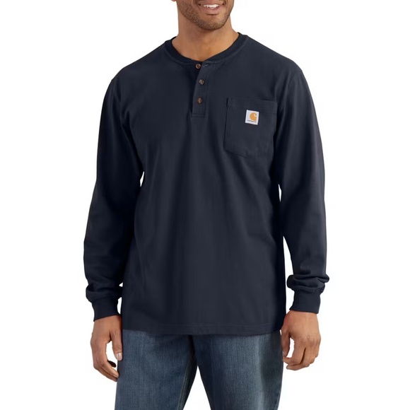 Carhartt Loose Fit Heavyweight Long-Sleeve Pocket Henley T-Shirt Navy Size L EUC - Picture 1 of 9